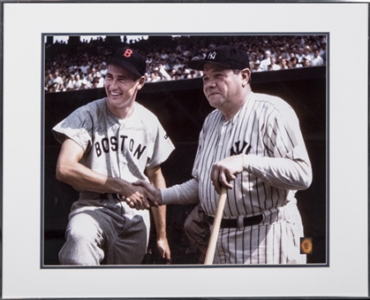 Ted Williams Signed 18 x 23 Color Photograph Of Williams and Babe Ruth In Framed Display (PSA/DNA)